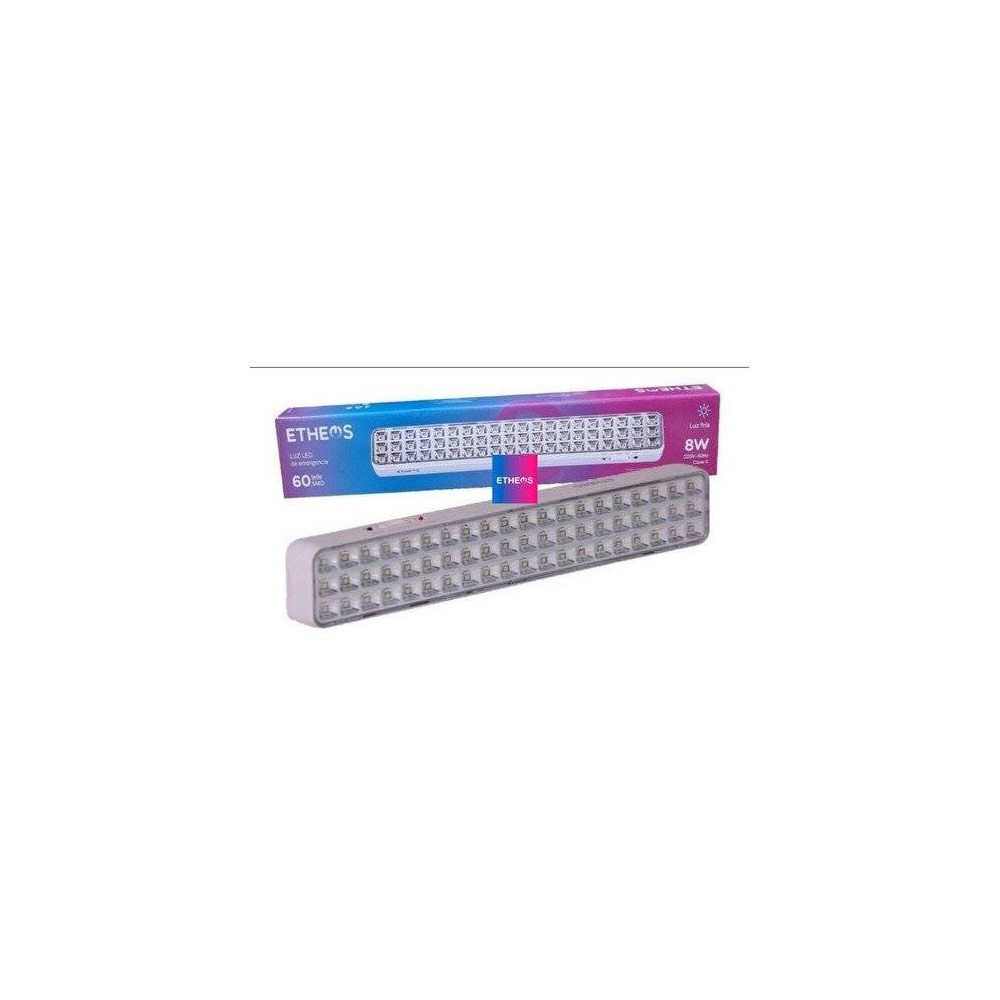 Luz De Emergencia - 60 Leds - Autonomia Baja 8Hs - Alta: 4Hs - Bateria De Litio Resistente Al Fuego - Marca Etheos.