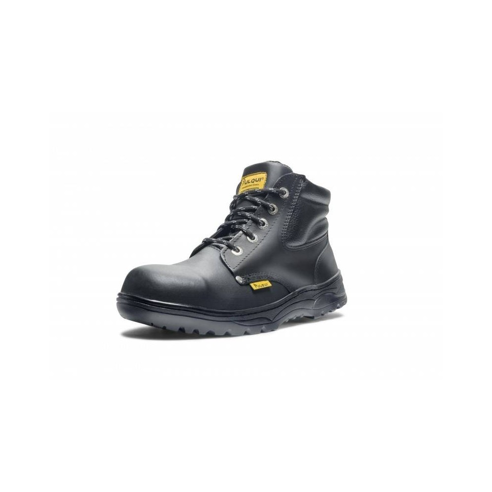 Botin Modelo Frances - Color Negro - Cuero Box - Puntera De Acero - Suela Poliuretano Bidensidad - Marca Pulqui. (Certificado