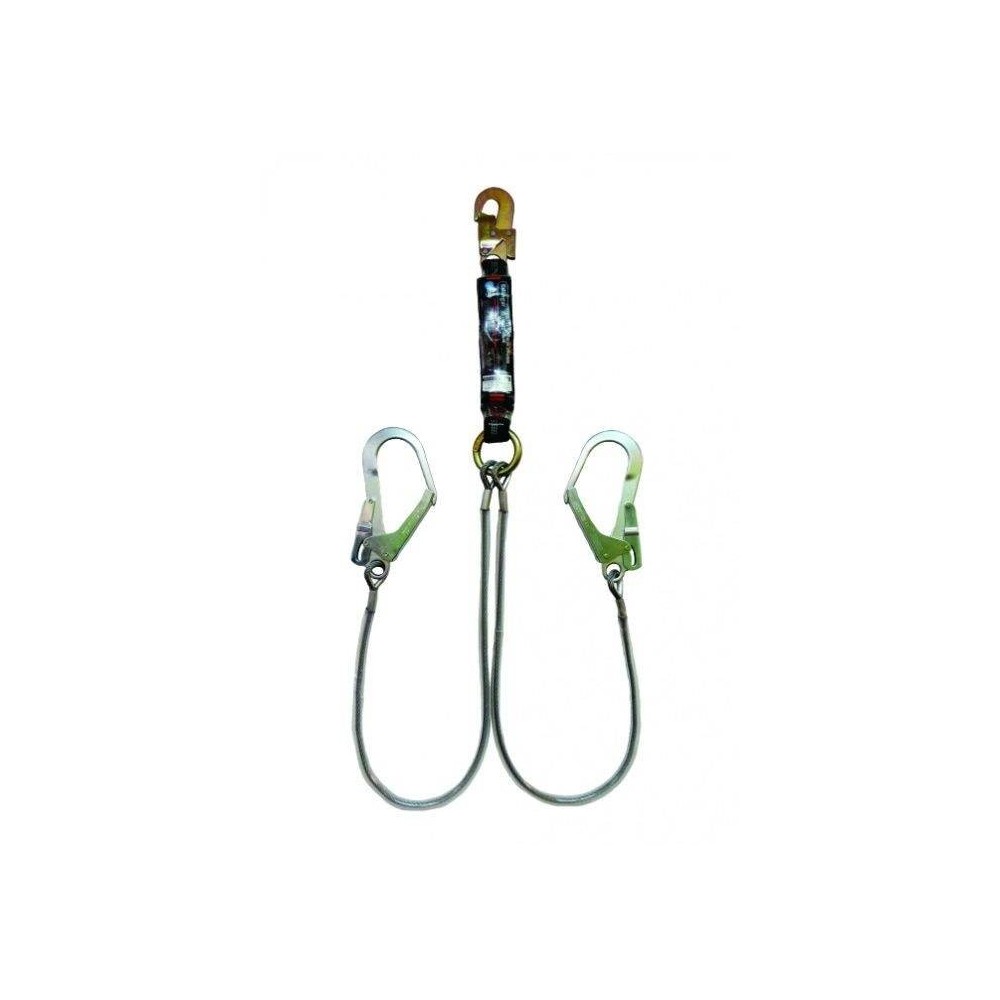 Cabo De Vida Doble Y De Cable De Acero De 6 Mm. De 1 5 Mt. - Revestido Pvc Con Amortiguador Y Mosqueton De 55 Mm.