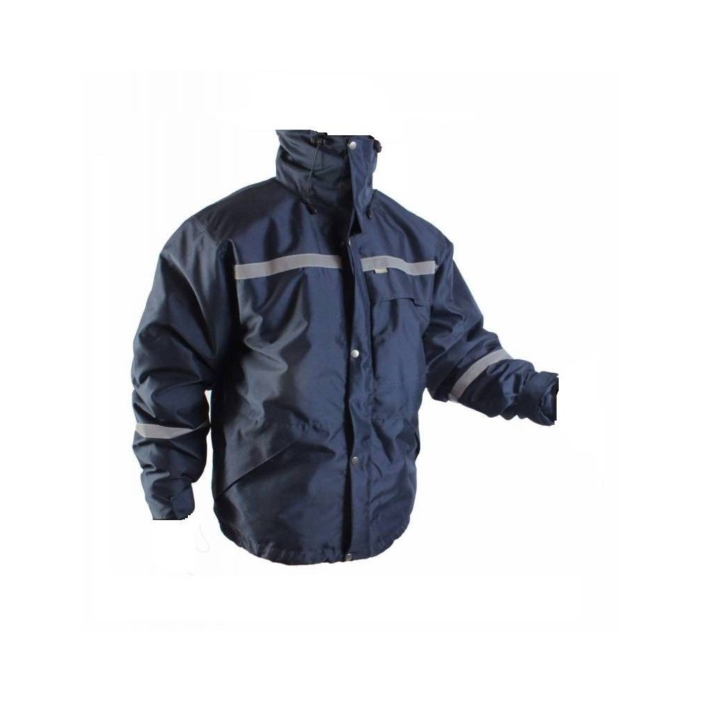 Campera Termica De Trucker - Color Azul Marino - Con Bandas Reflectiva. Wata 140 Gr. - Impermeable Con Capucha - Marca Eagle
