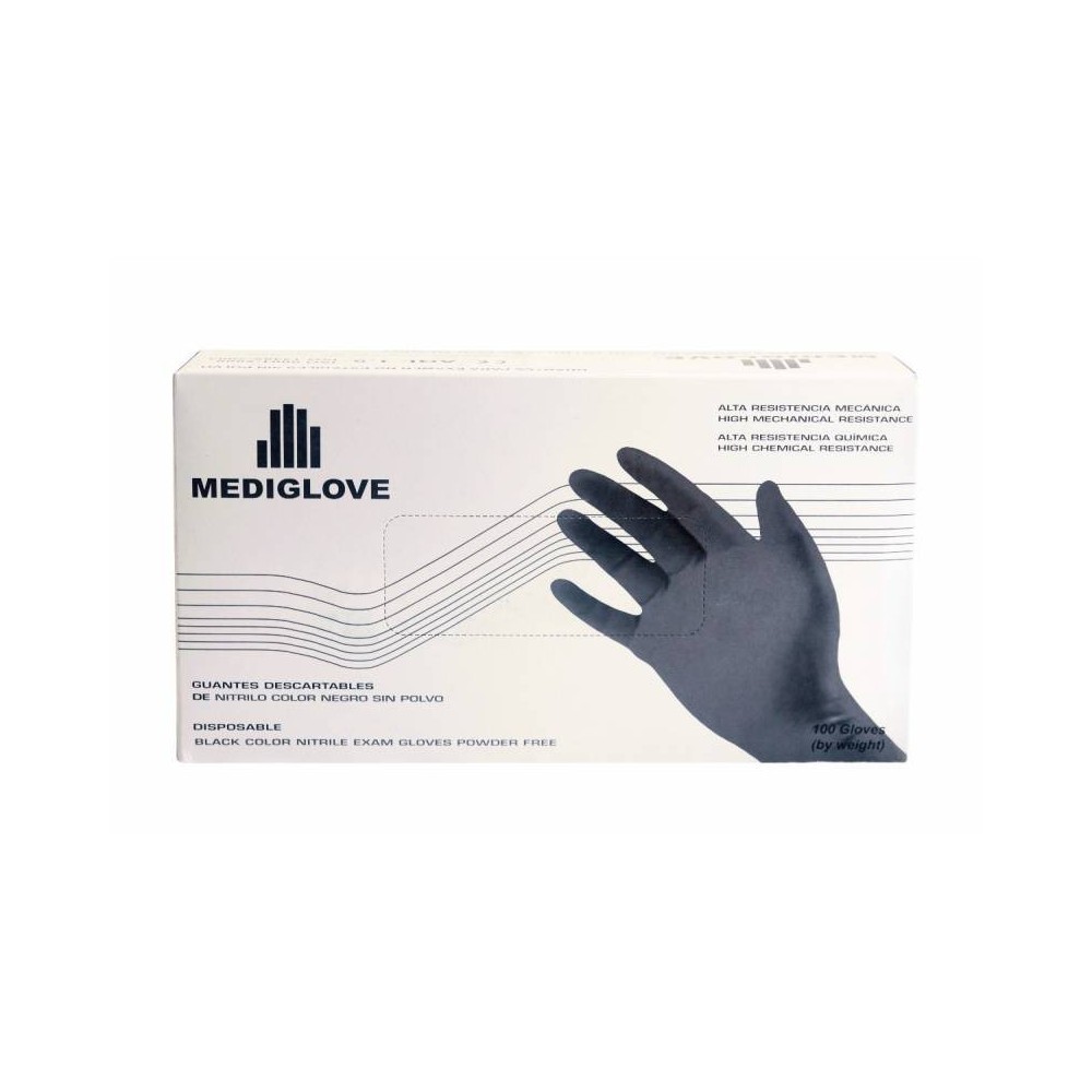 Guante De Nitrilo Negro Refor. Descartable X 100 Unidades. – Marca Mediglove. Talle S
