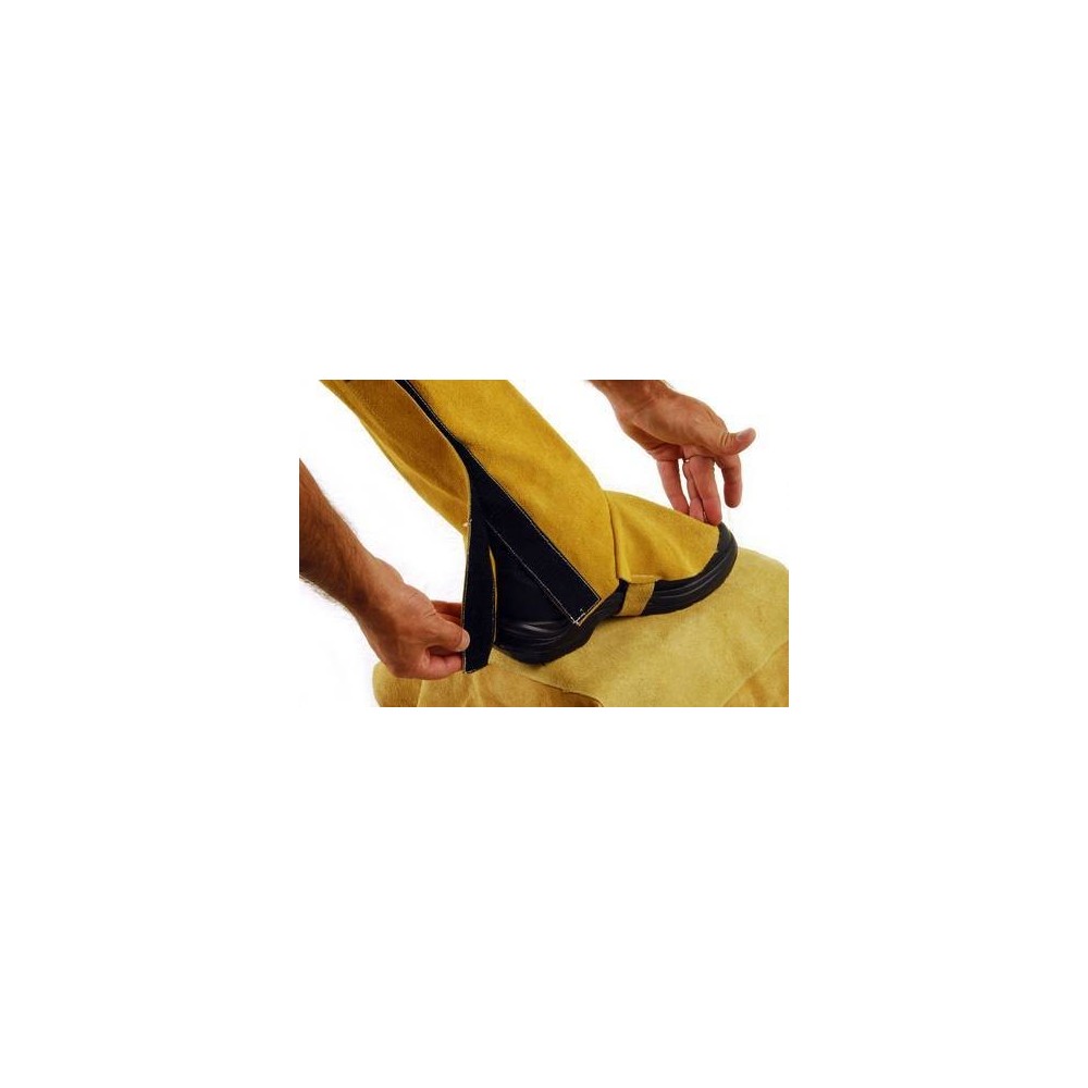 Polaina De Cuero Descarne Para Soldador Con Velcro  Cosida Con Hilo De Kevlar.