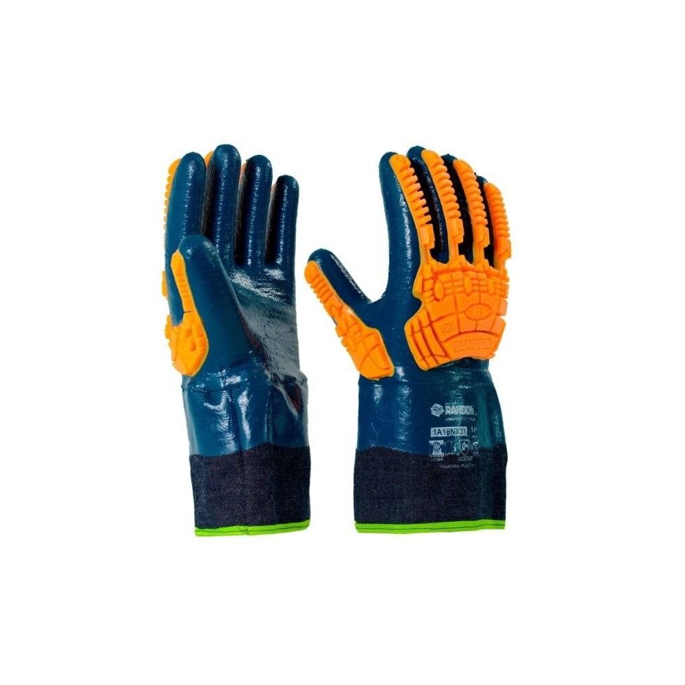 Guante Nitrilo Azul Puño De Lona Con Inserto Antigolpe - Marca Randon.