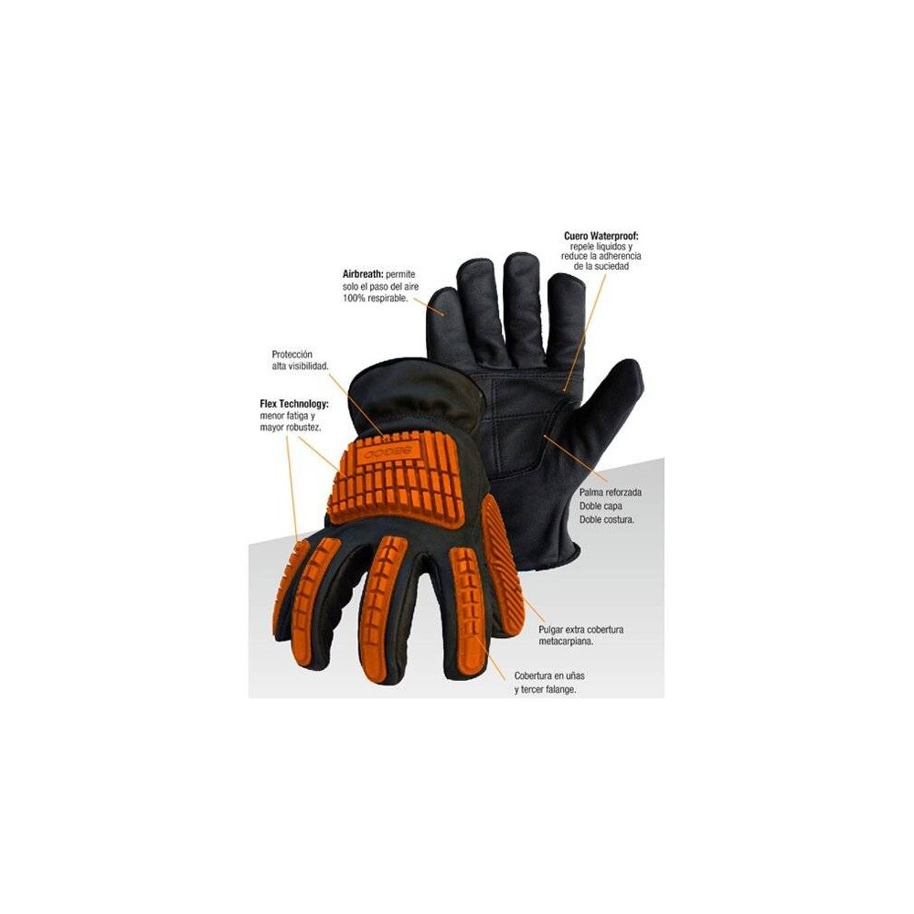 Guante Vaqueta Color Hidrofugado - Refuerzo Cadenero - Proteccion Antigolpe - S/F - Art. Gv03 H - T/11 - Marca Segod.