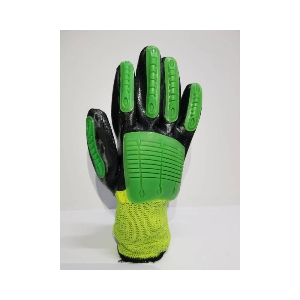 Guante Tejido G13 Jersey Poliamida Bañado Completo De Nitrilo Dorso Con Inserto Antigolpe - Mod. Drill Impact - Marca Randon.
