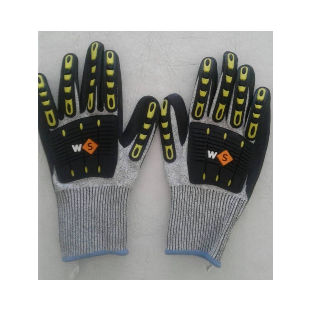 Guante Tejido S/Costura Gris - Doble Baño De Nitrilo Espumado - Refuerzo Tpr - Antigolpe - Tejido Anticorte G13 - Modelo