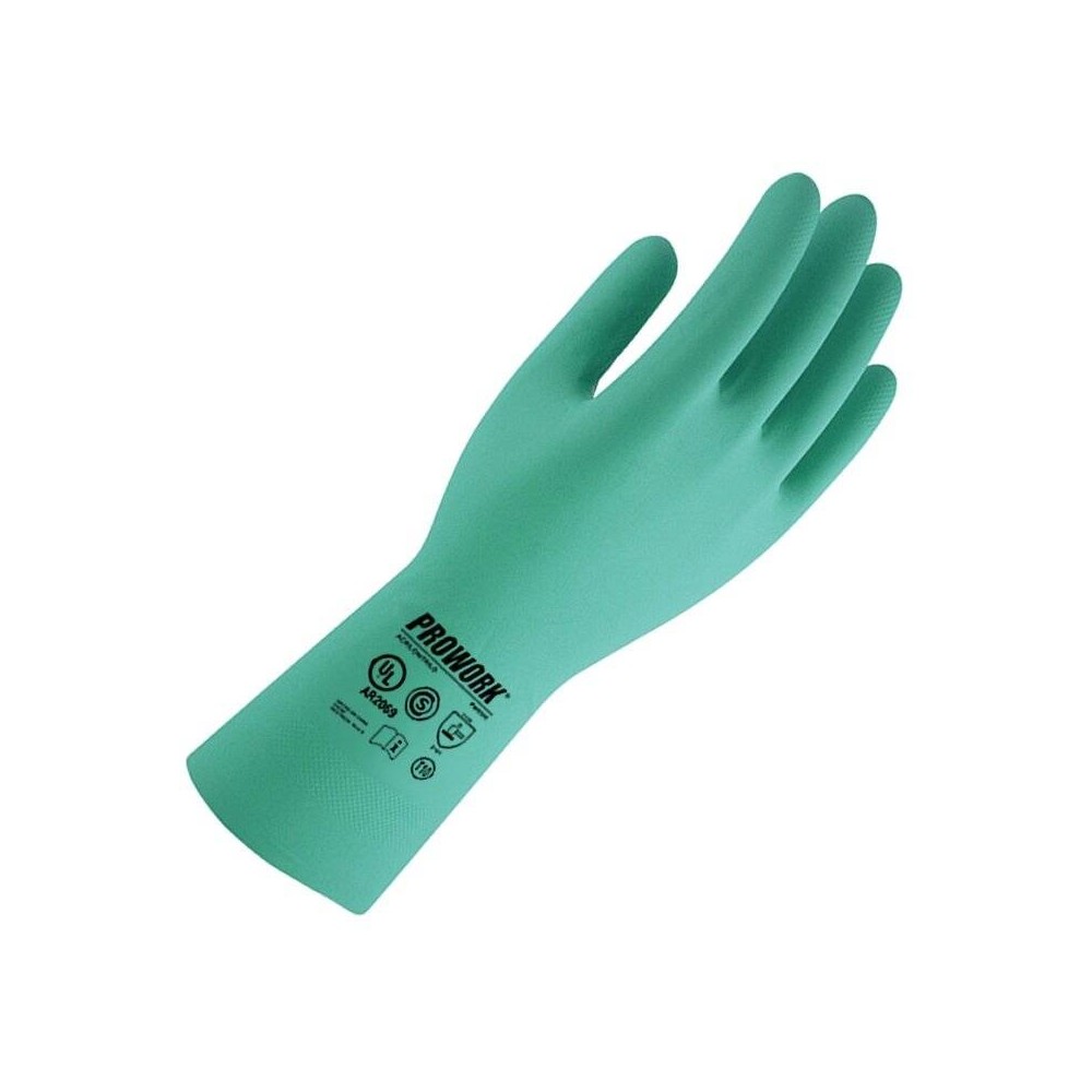 Guante Acrilonitrilo Verde Pesado - Flocado En Palma – Marca Prowork - Talle 8