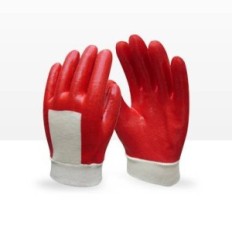 Guante Pvc Rojo - Puño Tejido Elastizado  Dorso Ventilado. 25 Cm De Largo - T/10
