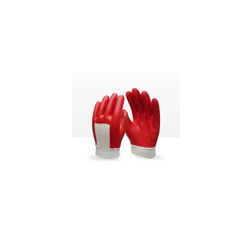 Guante Pvc Rojo - Puño Tejido Elastizado  Dorso Ventilado. 25 Cm De Largo - T/10