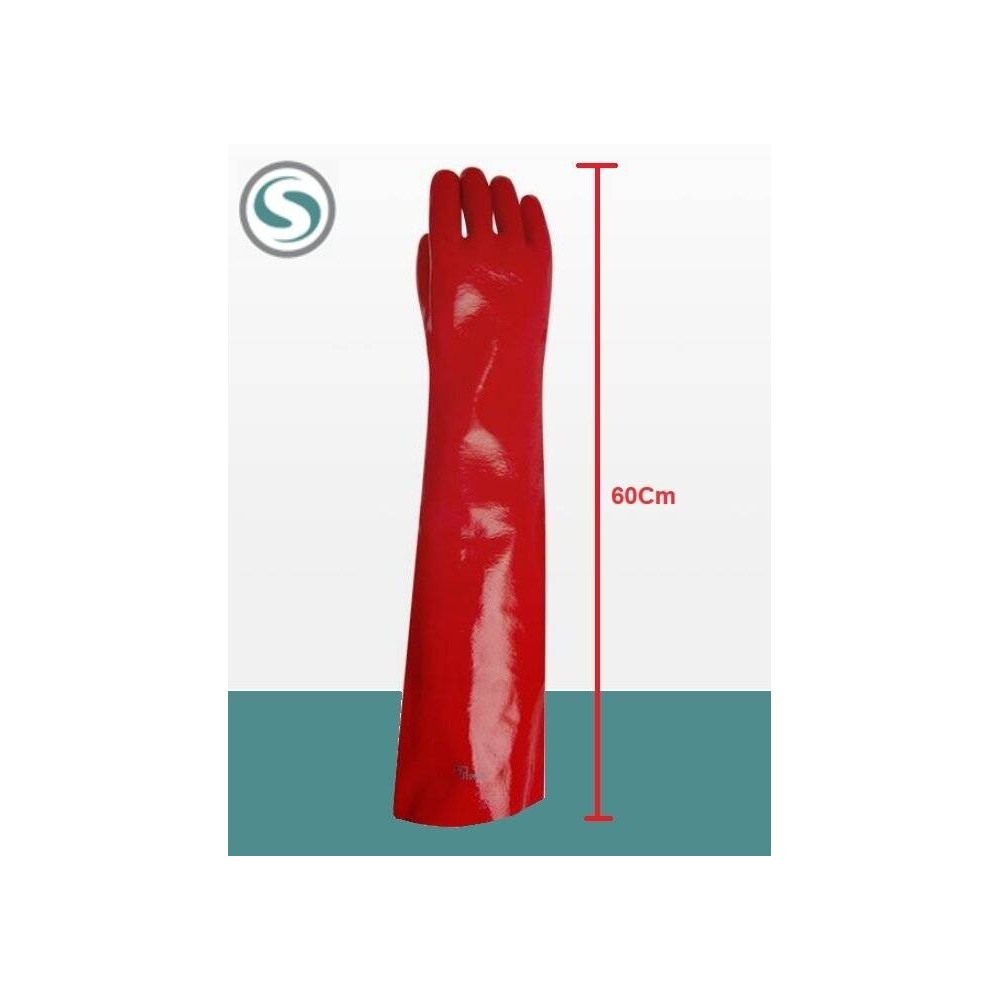 Guante Pvc Rojo Industrial  Liviano - Largo 60 Cm. – T/10