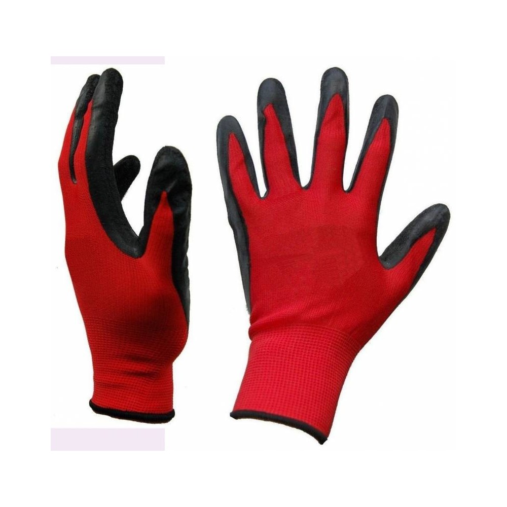 Guantes G13 Tejido Poliester Rojo Con Baño Nitrilo En Palma - Dorso - Ventilado - T/8 - Art. N1002 - Marca Gamisol.