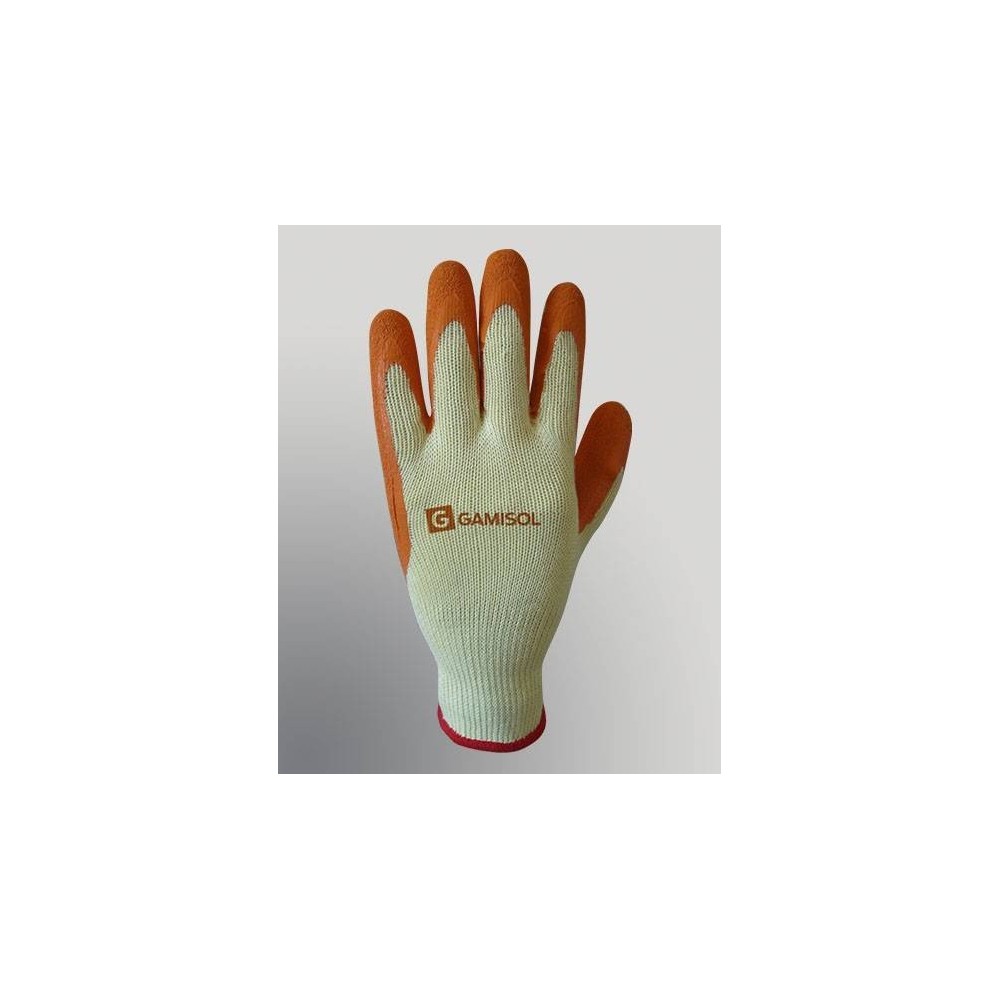 Guantes G13 Jersey Algodón Poliester Baño Látex Rugoso Dorso Ventilado - T/10 - Art. L1002B.- Marca Gamisol.