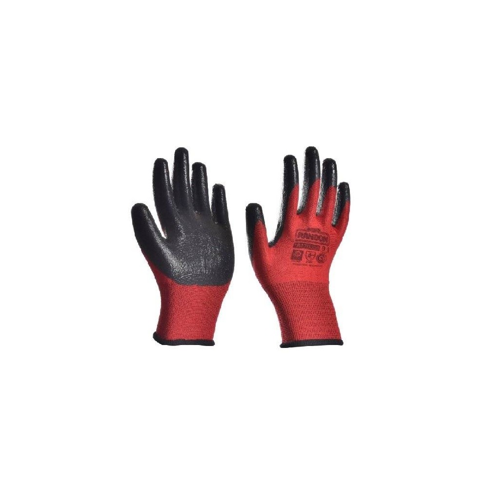 Guante Tejido G13 De Nylon Poliamida - Con Baño De Nitrilo Rugoso - Modelo Mecano Pesado - Talle 8 - Marca Randon.