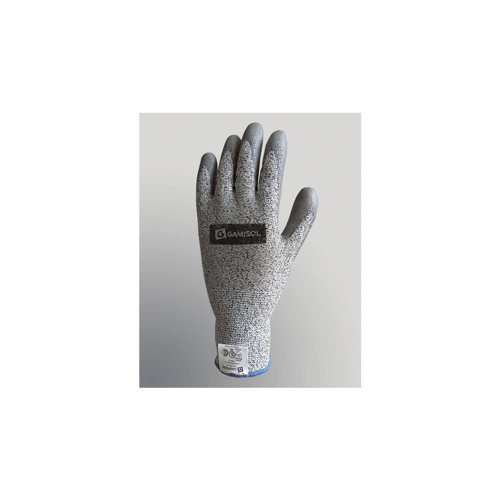 Guante Tejido S/Costura Anticorte De Dyneema. – Marca Gamisol. Nivel 5 Al Corte Por Cuchilla. Pu1002C5. Talle 8