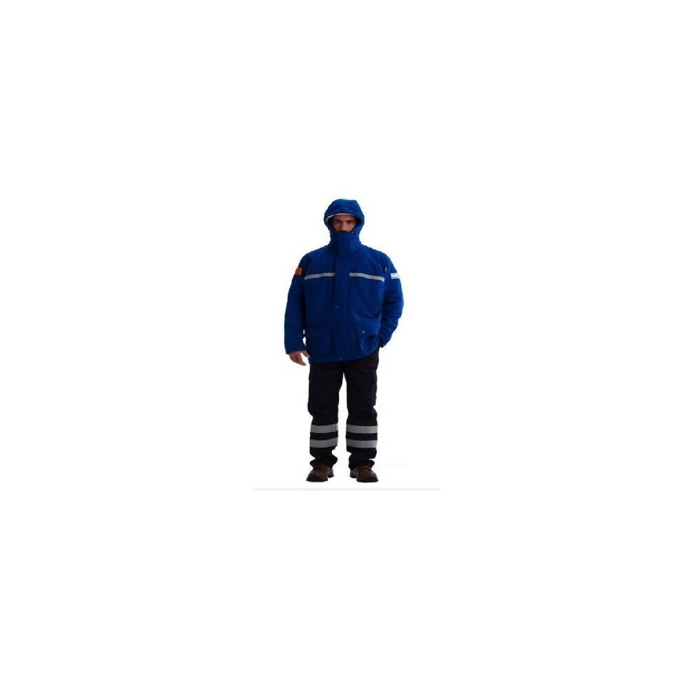Campera Ignifuga Parka C/ Bandas Reflectivas – Mod. 60%/Alg. 38%/Antiestatico /2%. - Gris Claro - 8 Oz/ Yd2 - Modelo Mod. 180